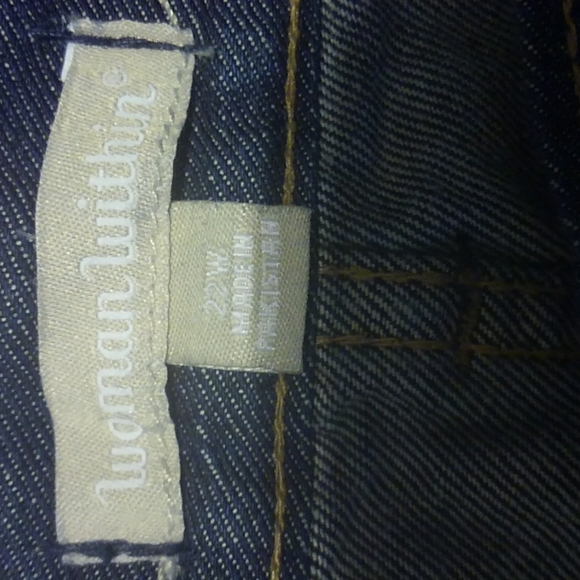 Woman Within Cotton Denim Blue Jeans with Elastic Waistband Inserts 22W - Picture 5 of 8